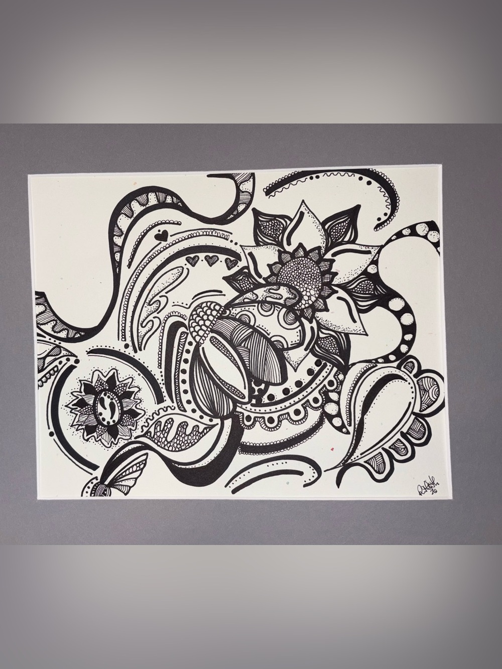 Hand-Drawn Black & White Floral Doodle Artwork